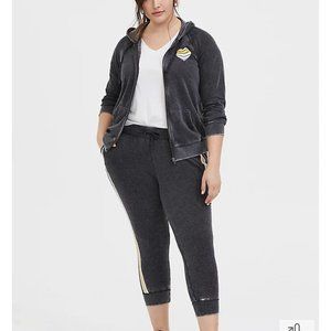 Torrid Black Heart Good Vibes Burnout Fleece Zip Hoodie Set (grey)